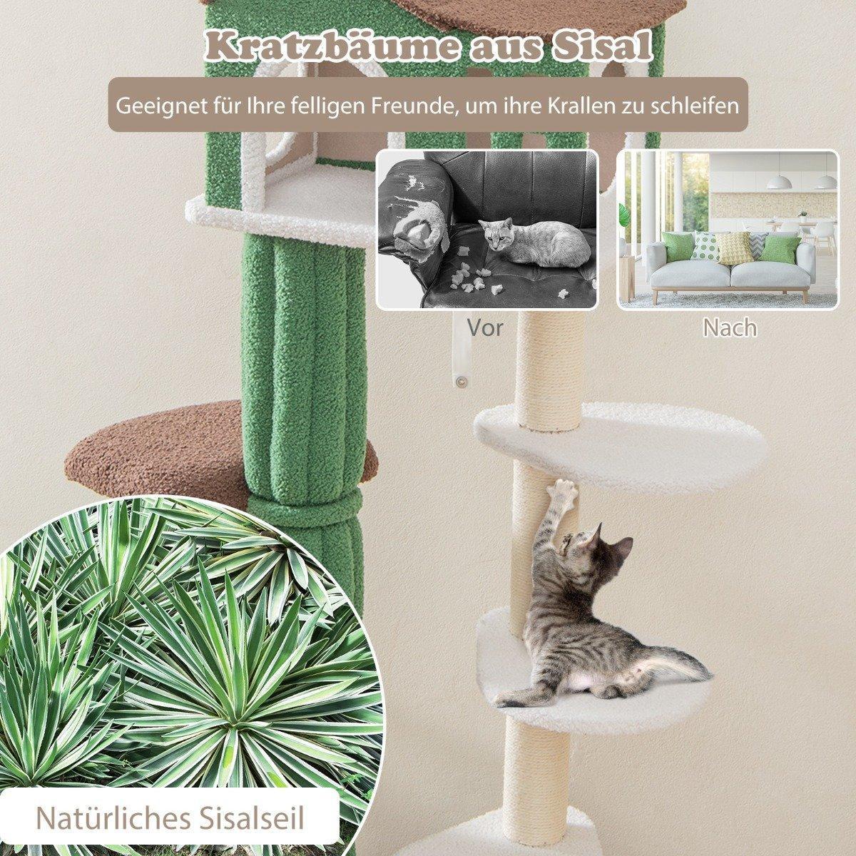 Northio  Arbre à chat à plusieurs niveaux, arbre à chat stable avec poteaux à gratter recouverts de sisal et 5 plates-formes en peluche, meubles pour chat 153 cm 