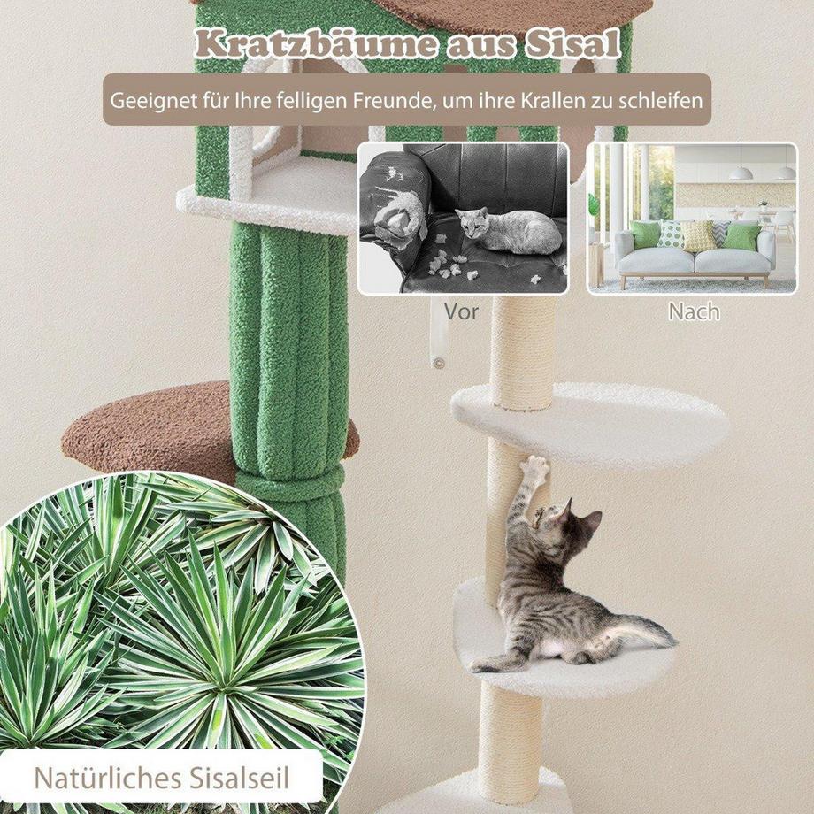 Northio  Arbre à chat à plusieurs niveaux, arbre à chat stable avec poteaux à gratter recouverts de sisal et 5 plates-formes en peluche, meubles pour chat 153 cm 