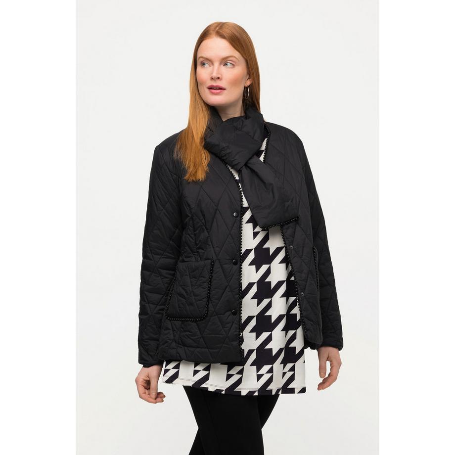 Ulla Popken Steppjacke Schal Perlenbordüre V-Ausschnitt  