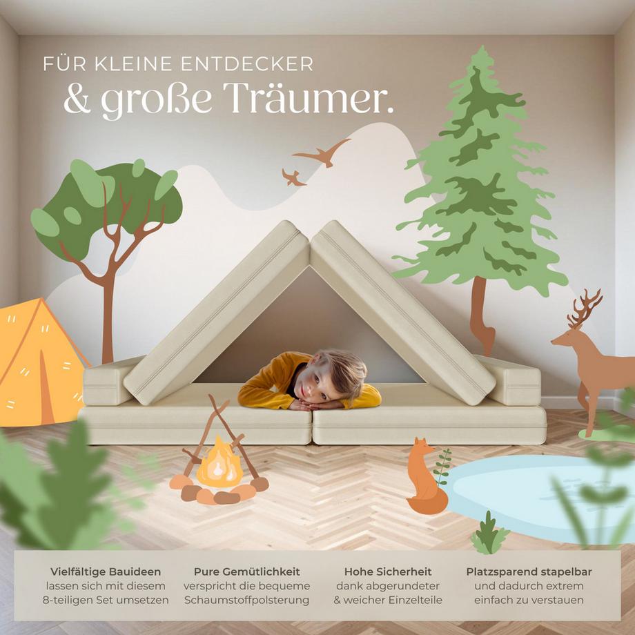 Tectake Spielsofa Lilly 8-teilig, flexible Anordnung dicke Polsterung  