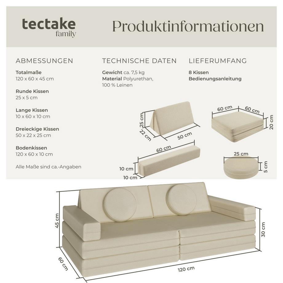 Tectake Spielsofa Lilly 8-teilig, flexible Anordnung dicke Polsterung  