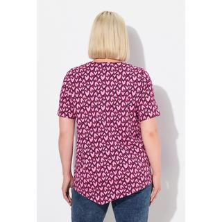 Ulla Popken  T-shirt, cuori, bordo asimmetrico, scollo a V, mezza manica 