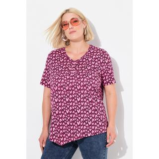 Ulla Popken  T-shirt, cuori, bordo asimmetrico, scollo a V, mezza manica 