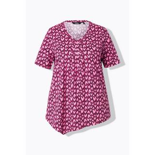 Ulla Popken  T-shirt, cuori, bordo asimmetrico, scollo a V, mezza manica 