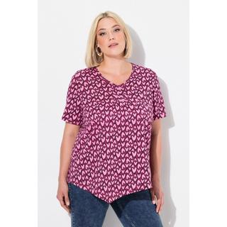 Ulla Popken  T-shirt, cuori, bordo asimmetrico, scollo a V, mezza manica 