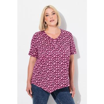 T-shirt, cuori, bordo asimmetrico, scollo a V, mezza manica