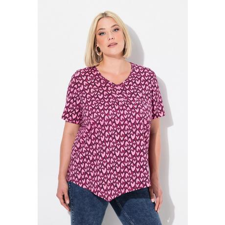 Ulla Popken  T-shirt, cuori, bordo asimmetrico, scollo a V, mezza manica 