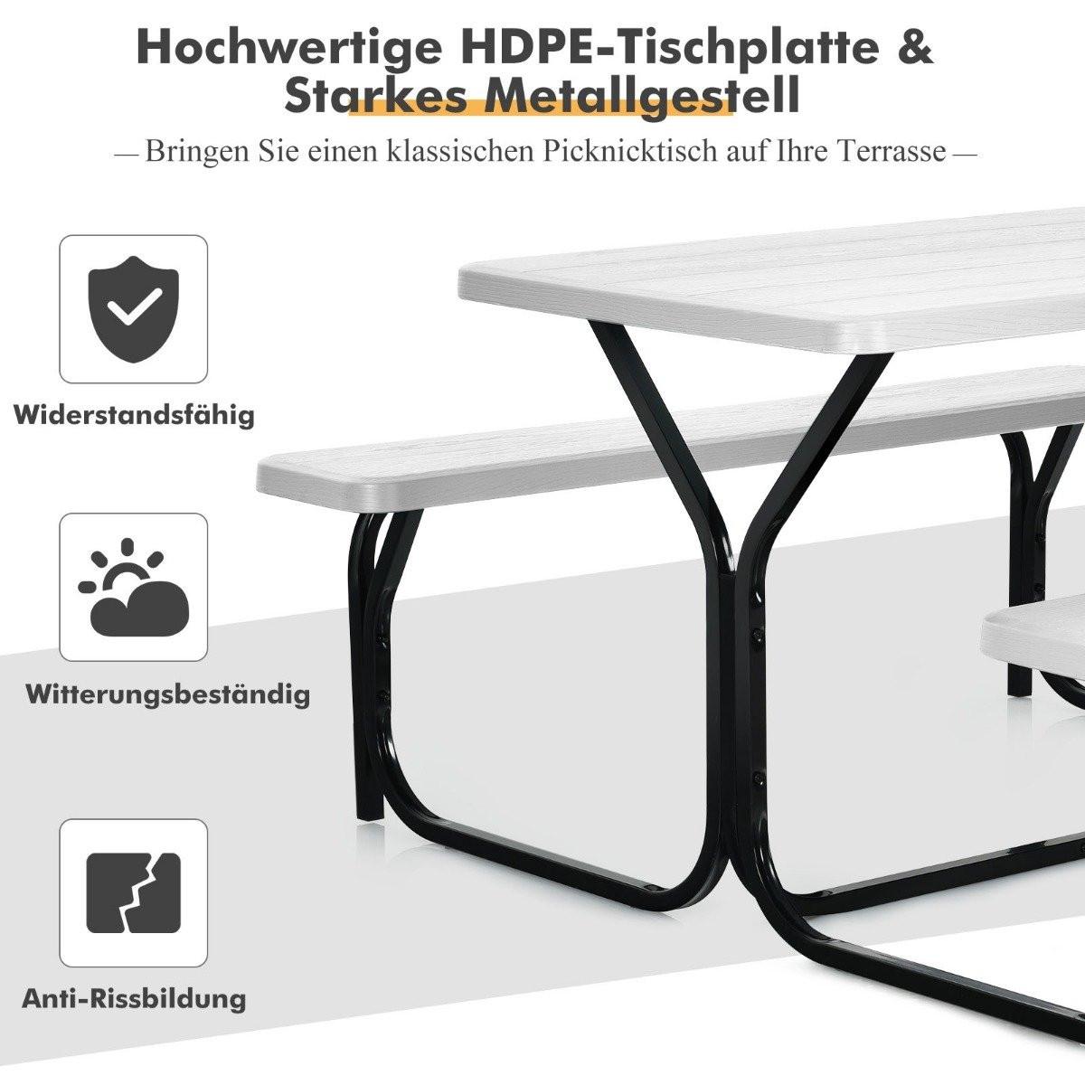 Northio Set tenda da birra, tavolo da picnic e 2 panche con struttura in metallo bianco  