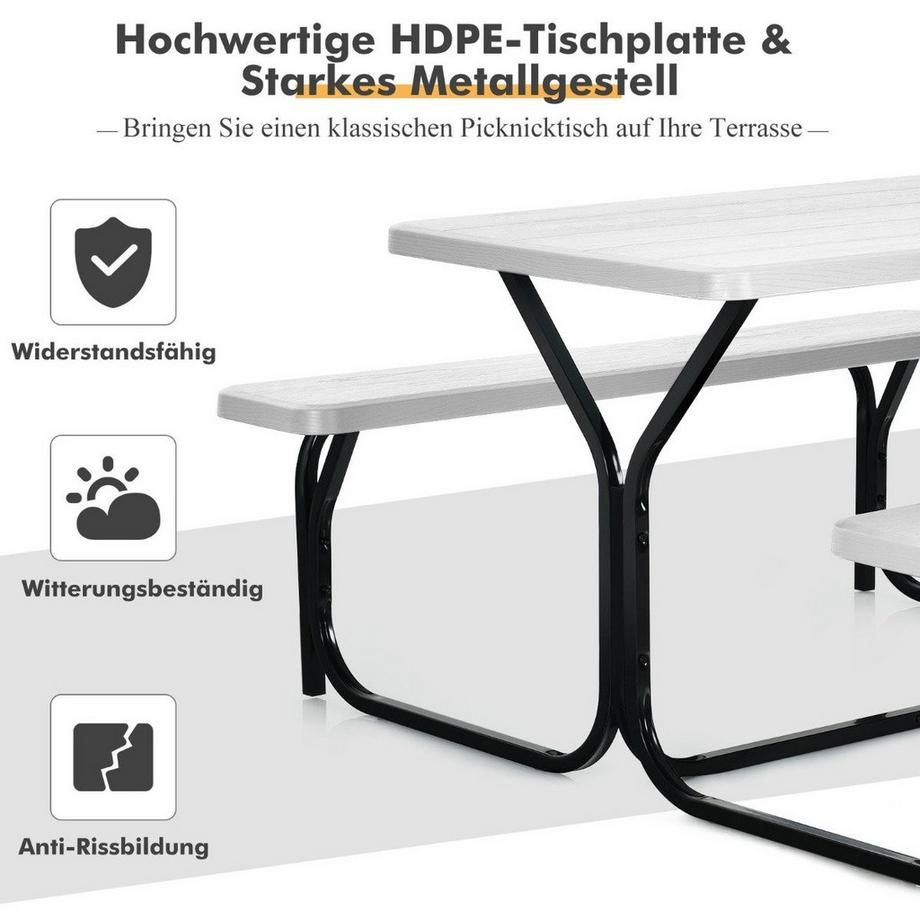 Northio Bierzeltgarnitur Picknicktisch & 2 Sitzbänke mit Metallrahmen Weiß  