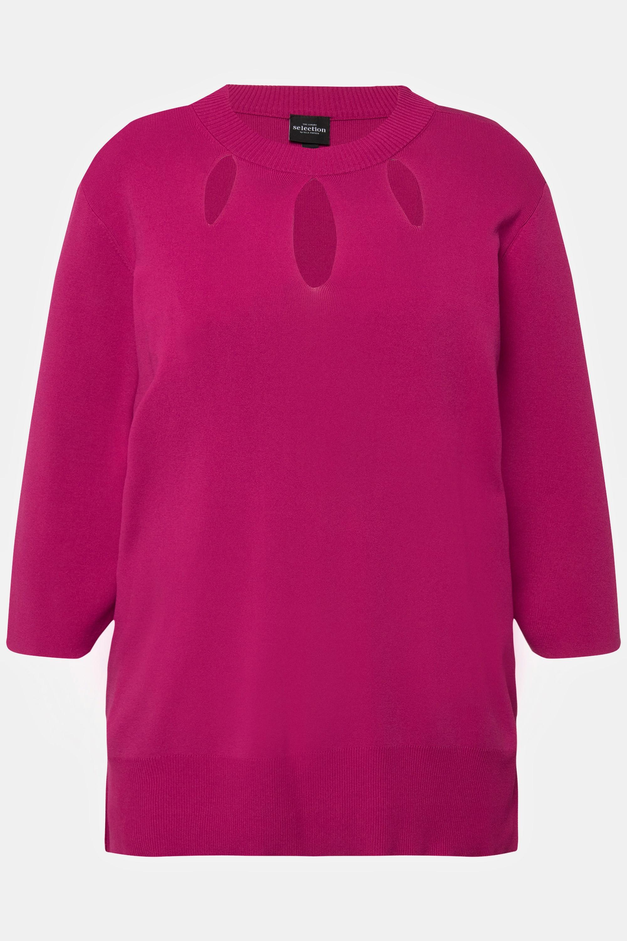 Ulla Popken  Maglione in maglia a costine con aperture, collo alto e maniche a 3/4 