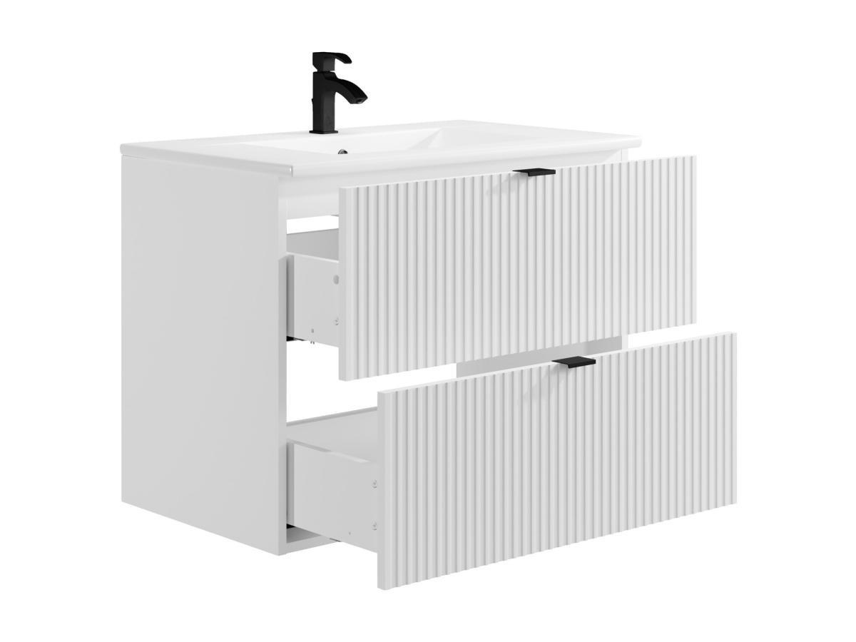 Vente-unique Mobile per bagno sospeso con scanalature e lavabo da incasso L80 cm Bianco - ZEVINI  