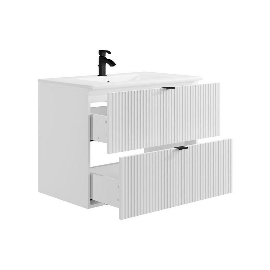 Vente-unique Meuble de salle de bain suspendu strié avec vasque à encastrer - Blanc mat - 80 cm - ZEVINI  