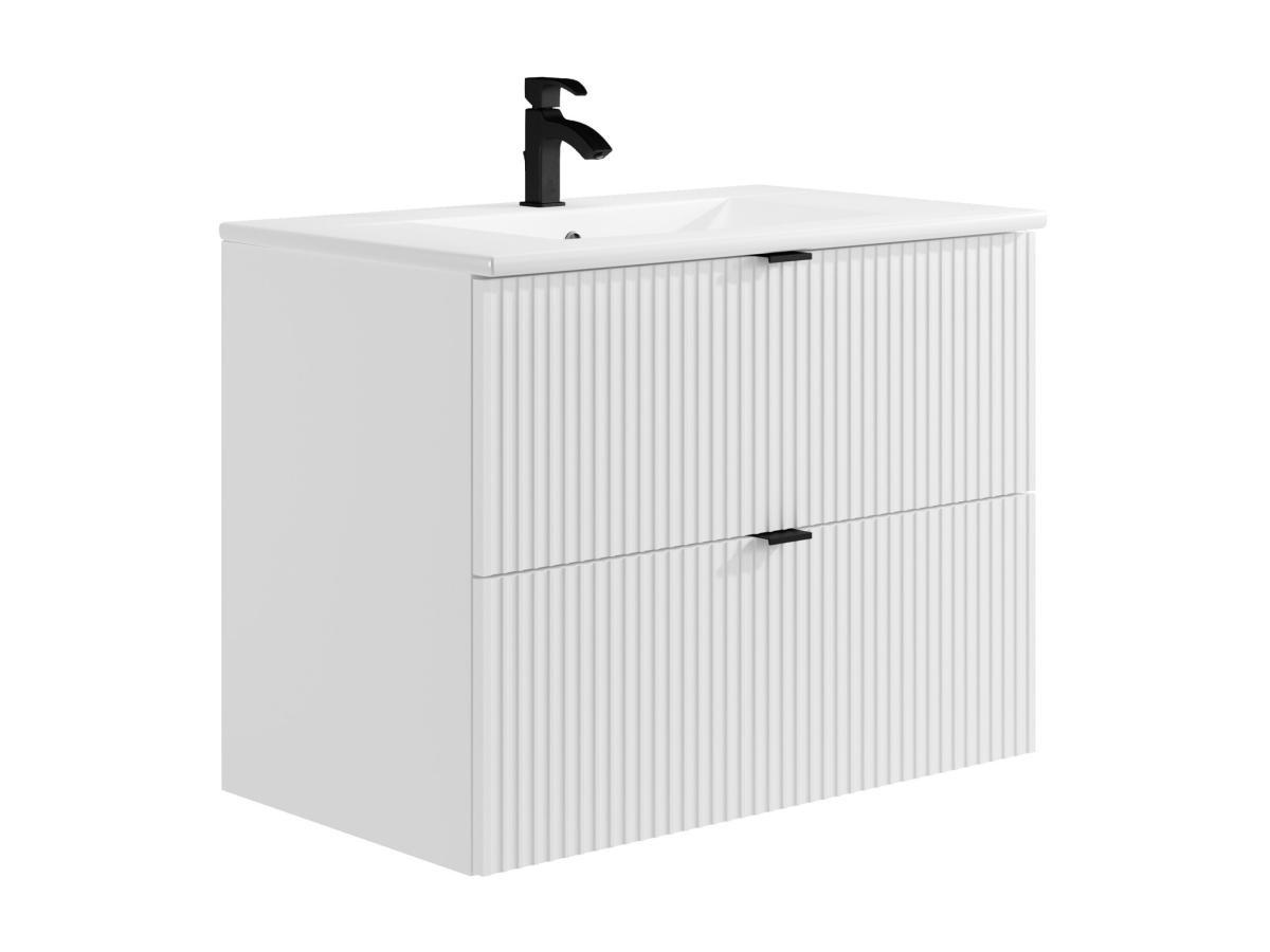 Vente-unique Waschbeckenunterschrank hängend mit Einbauwaschbecken - Streifenoptik - Weiß - 80 cm - ZEVINI  