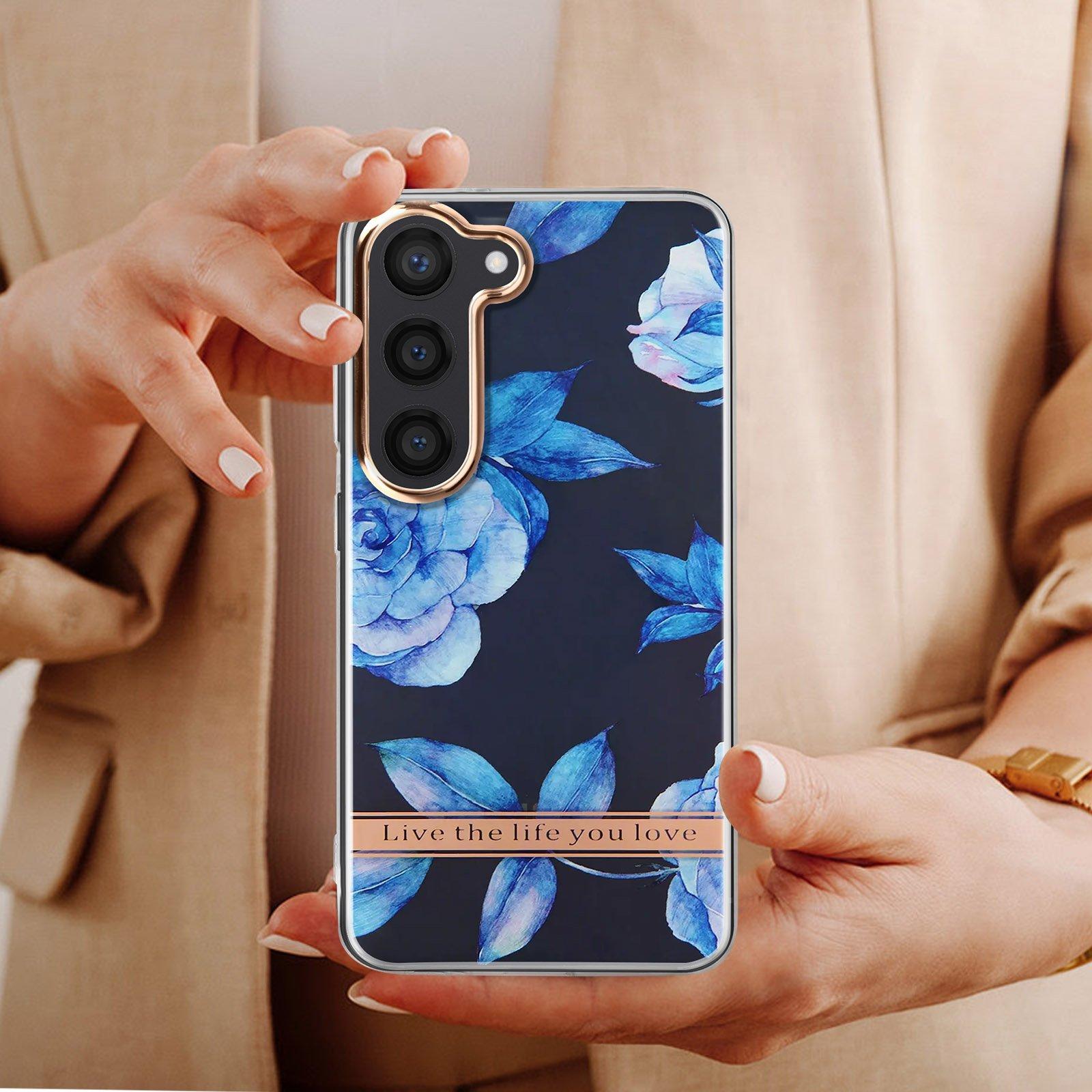 Avizar  Coque Samsung S23 Motif Fleurs Bleues 