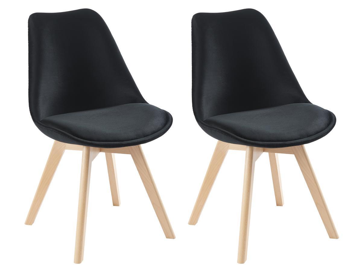 Vente-unique Lot de 2 chaises en velours et hêtre - Noir - JODY  