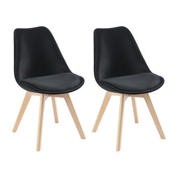 Lot de 2 chaises en velours et hêtre - Noir - JODY