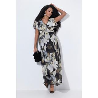 Ulla Popken Maxi Abito Cintura Scollo a V Mezze Maniche ad Aletta  