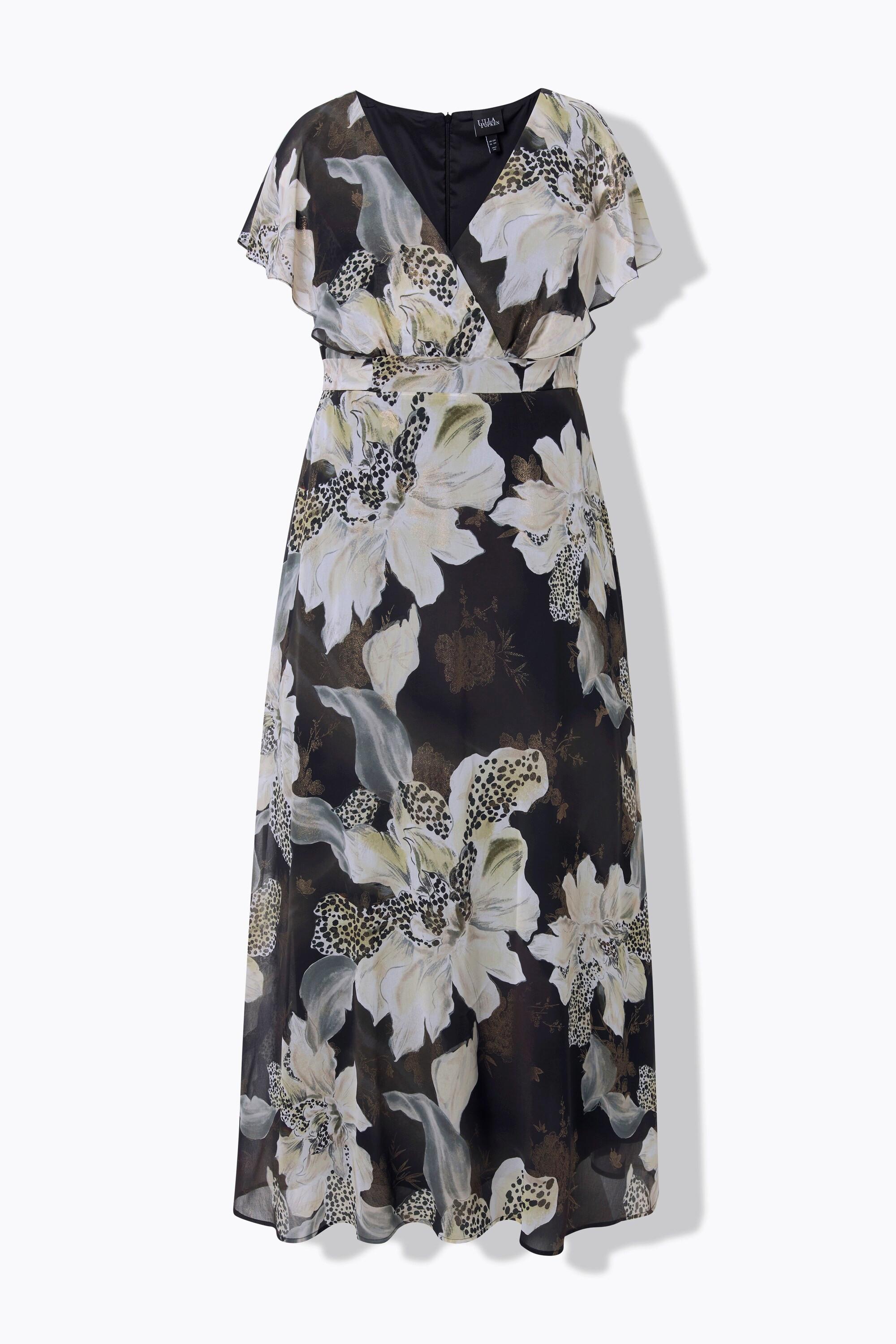 Ulla Popken Maxi Abito Cintura Scollo a V Mezze Maniche ad Aletta  