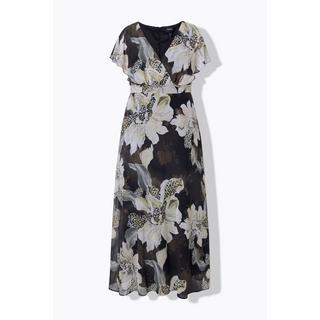 Ulla Popken Maxi Abito Cintura Scollo a V Mezze Maniche ad Aletta  