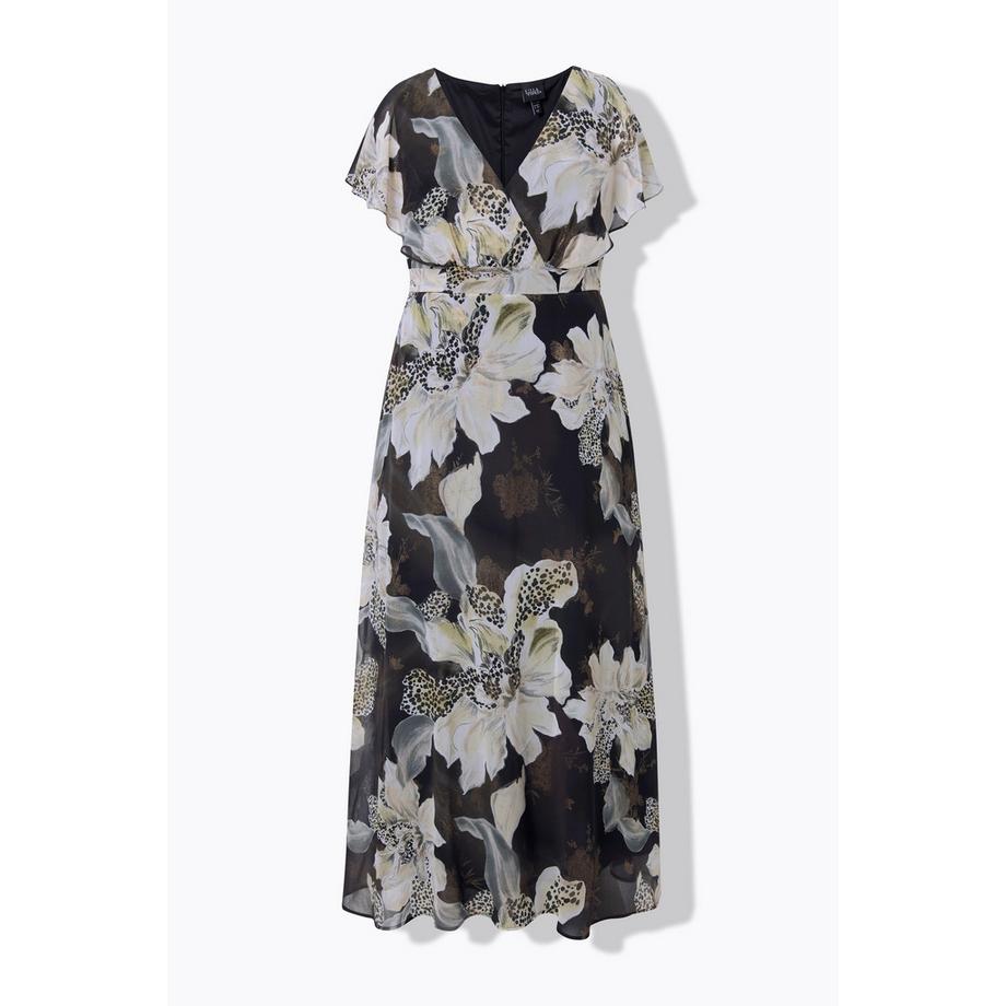 Ulla Popken Robe Maxi Ceinture Décolleté V Manches Papillon Courtes  