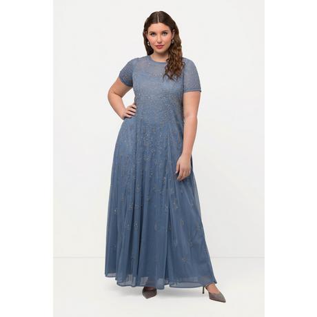 Ulla Popken Robe en Tulle Perles Brodées Décolleté Rond Manches Courtes  