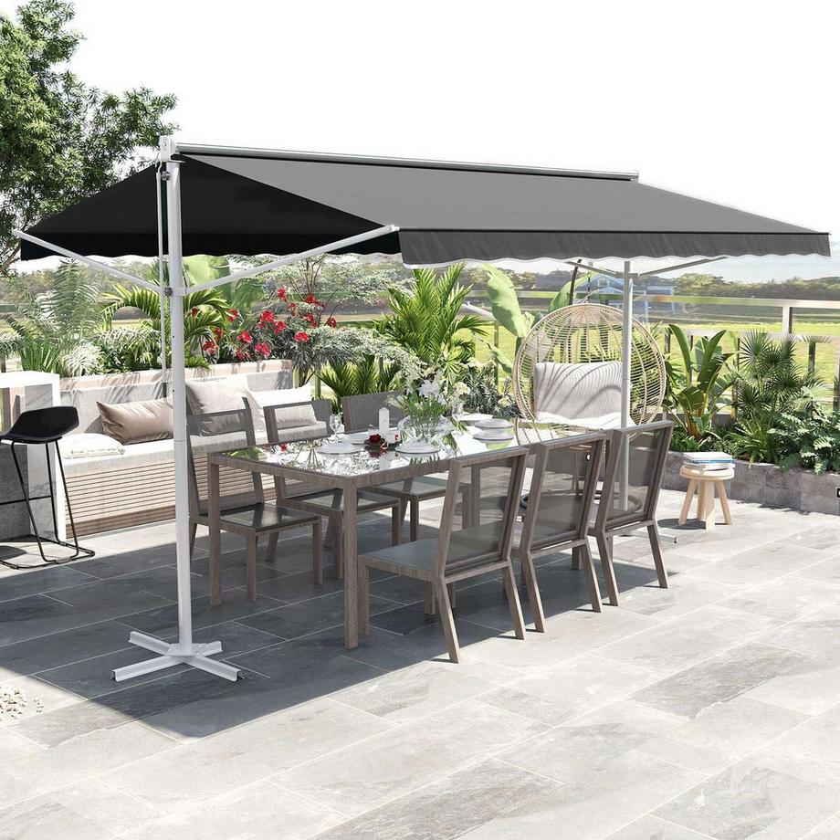 Northio Standmarkise Gartenmarkise Markise Mit Faltarm Kurbel Terrasse Grau 4X3M  