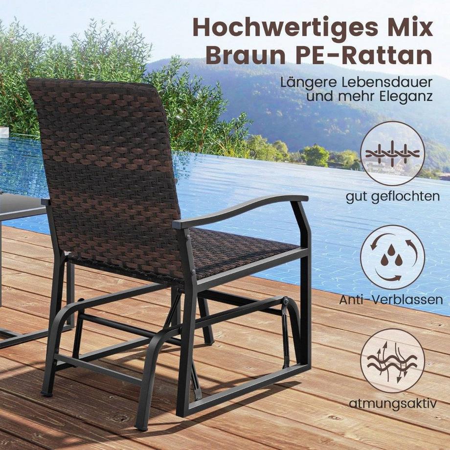 Northio 3tlg. Rattan Balkonmöbel Set Balkonset mit 2 Stühlen & Tisch Gartenmöbel mit Gepolstertem Sitz  