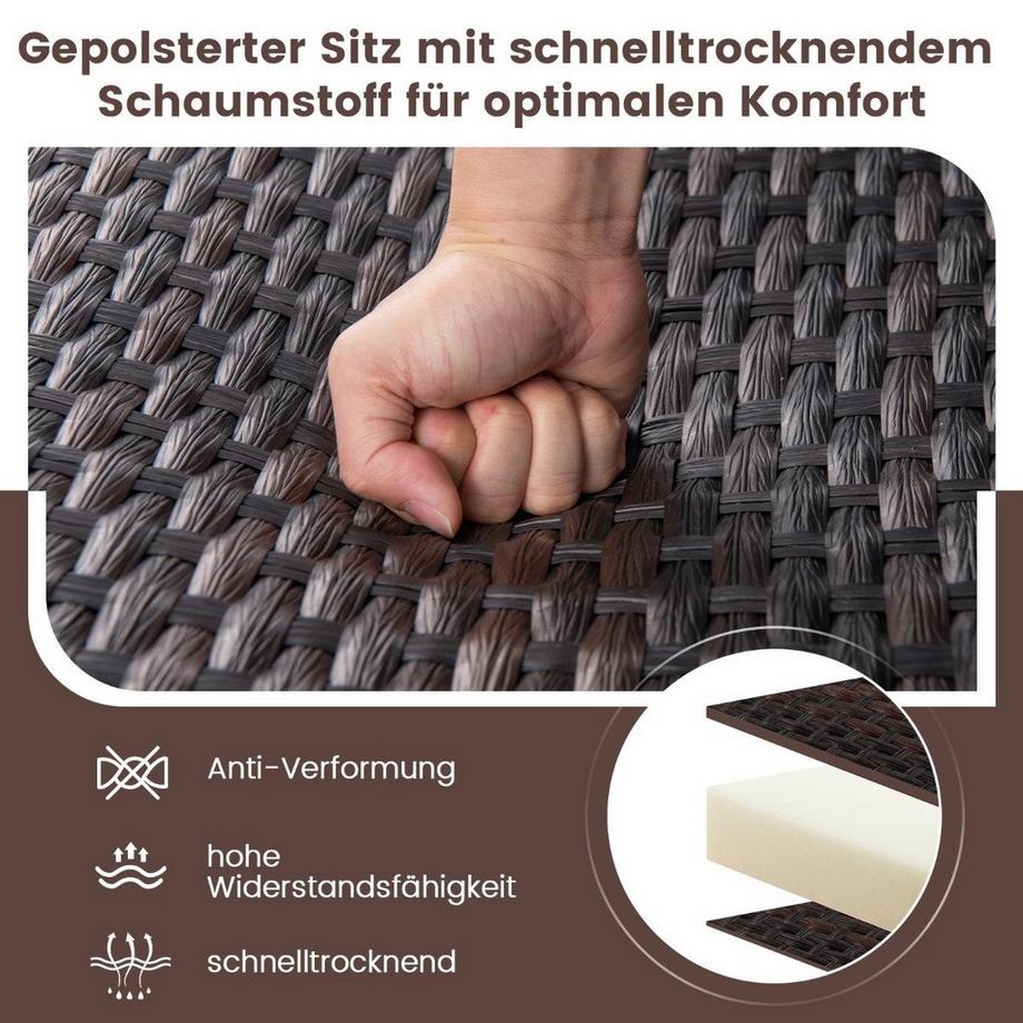 Northio 3tlg. Rattan Balkonmöbel Set Balkonset mit 2 Stühlen & Tisch Gartenmöbel mit Gepolstertem Sitz  