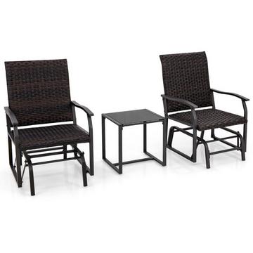 3 pezzi Set di mobili da balcone in rattan Set da balcone con 2 sedie e tavolo Mobili da giardino con seduta imbottita