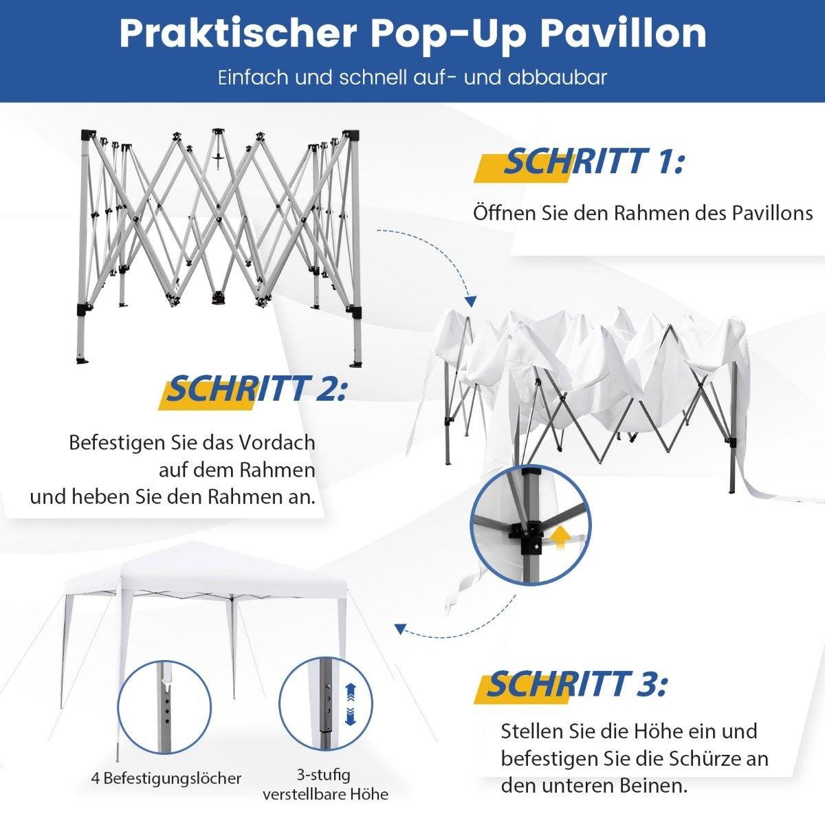 Northix 3 x 3 m Pop-Up Pavillon Strandzelt für den Außenbereich Weiß  