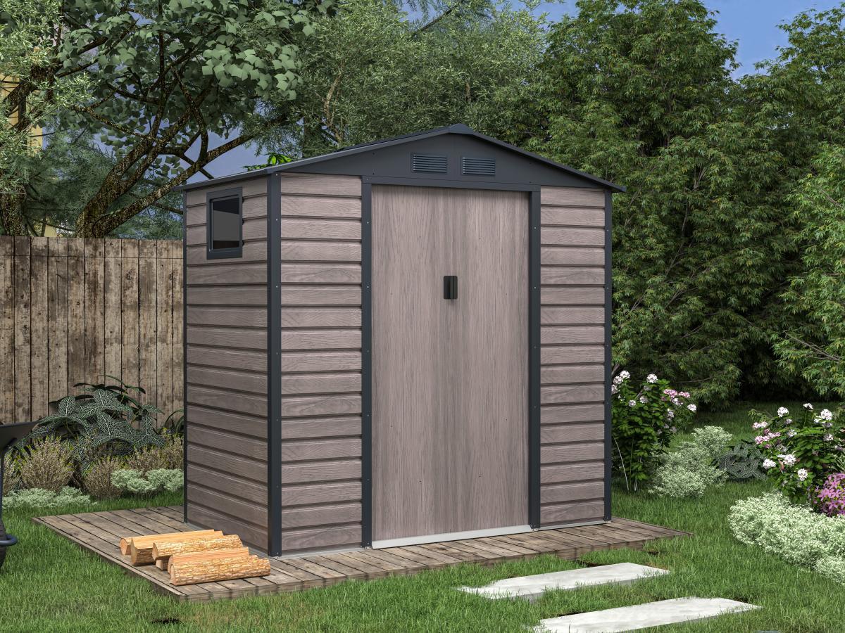 Vente-unique Casetta da giardino 2,79 m² Metallo in Acciaio galvanizzato effetto Legno Grigio - ADELMO  
