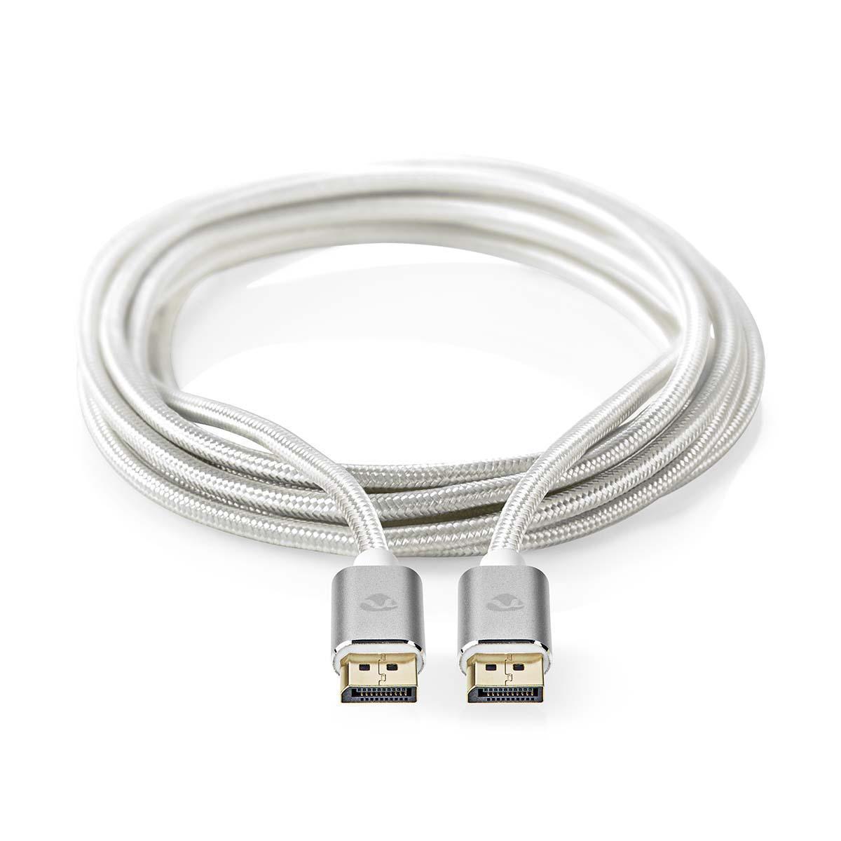 Nedis  Câble Displayport | DisplayPort Mâle | DisplayPort Mâle | 8K@60Hz | Plaqué or | 2.00 m | Rond | Tressé | Argent | Boîte avec fenêtre couverte 