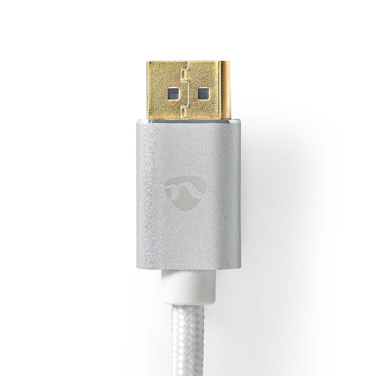 Nedis  Câble Displayport | DisplayPort Mâle | DisplayPort Mâle | 8K@60Hz | Plaqué or | 2.00 m | Rond | Tressé | Argent | Boîte avec fenêtre couverte 