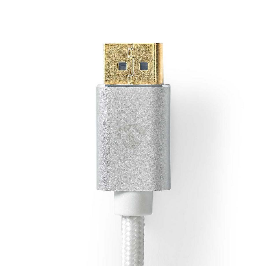 Nedis  Câble Displayport | DisplayPort Mâle | DisplayPort Mâle | 8K@60Hz | Plaqué or | 2.00 m | Rond | Tressé | Argent | Boîte avec fenêtre couverte 