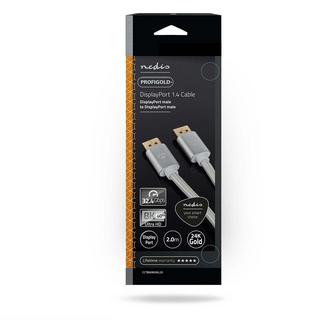 Nedis  Câble Displayport | DisplayPort Mâle | DisplayPort Mâle | 8K@60Hz | Plaqué or | 2.00 m | Rond | Tressé | Argent | Boîte avec fenêtre couverte 