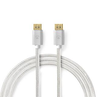 Nedis  Câble Displayport | DisplayPort Mâle | DisplayPort Mâle | 8K@60Hz | Plaqué or | 2.00 m | Rond | Tressé | Argent | Boîte avec fenêtre couverte 