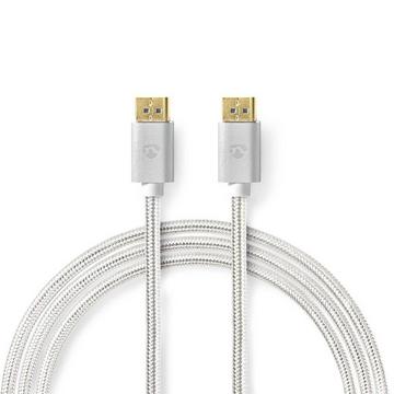 Câble Displayport | DisplayPort Mâle | DisplayPort Mâle | 8K@60Hz | Plaqué or | 2.00 m | Rond | Tressé | Argent | Boîte avec fenêtre couverte
