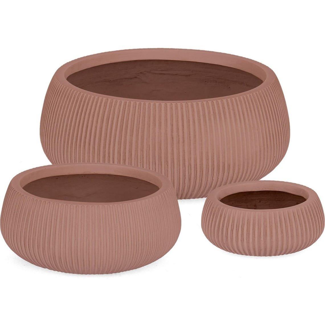 mutoni Vaso per piante Argilla scanalata profonda (set di 3)  