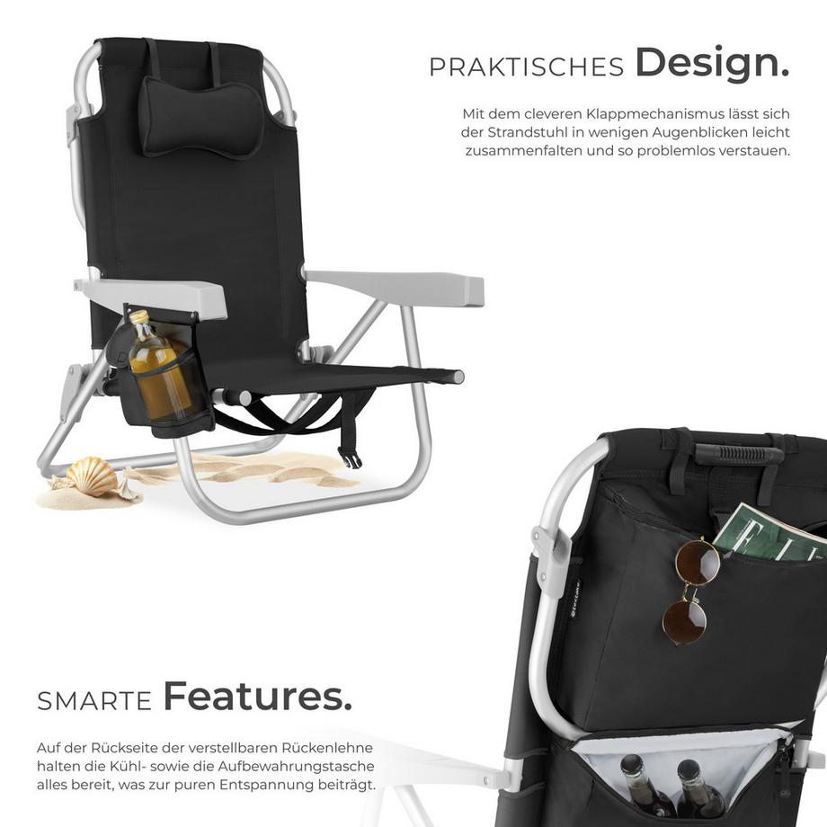 Tectake Chaise de Plage Aluminium,Pliable,Dossier Réglable 5 Positions,Sac à Dos,Capacité 120 kg,2 Pièces  