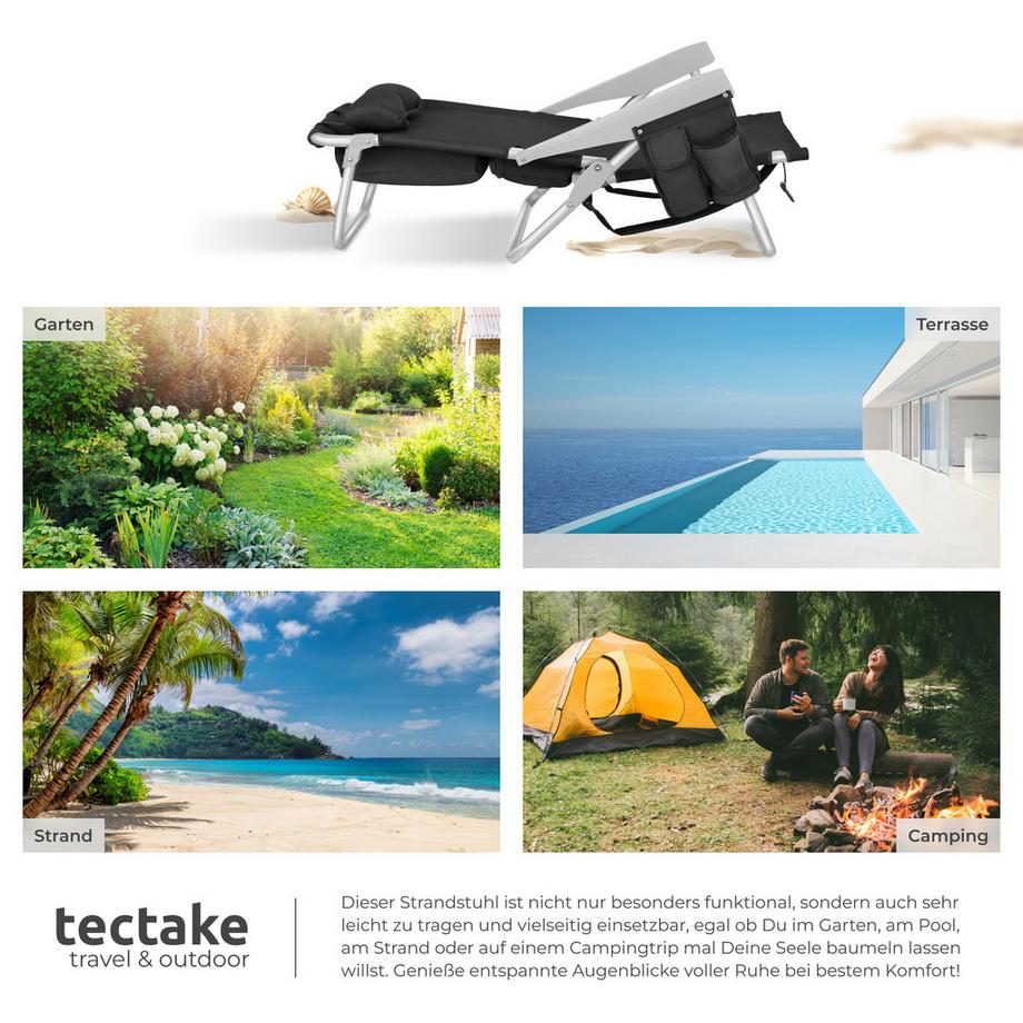 Tectake Chaise de Plage Aluminium,Pliable,Dossier Réglable 5 Positions,Sac à Dos,Capacité 120 kg,2 Pièces  