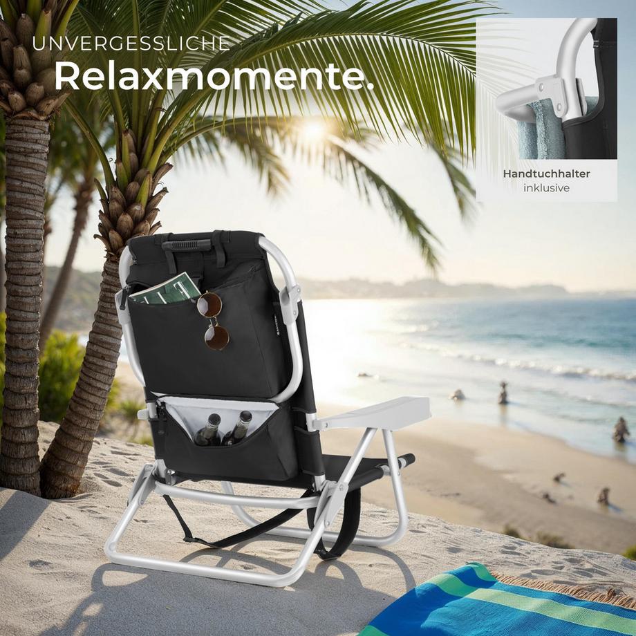 Tectake Chaise de Plage Aluminium,Pliable,Dossier Réglable 5 Positions,Sac à Dos,Capacité 120 kg,2 Pièces  