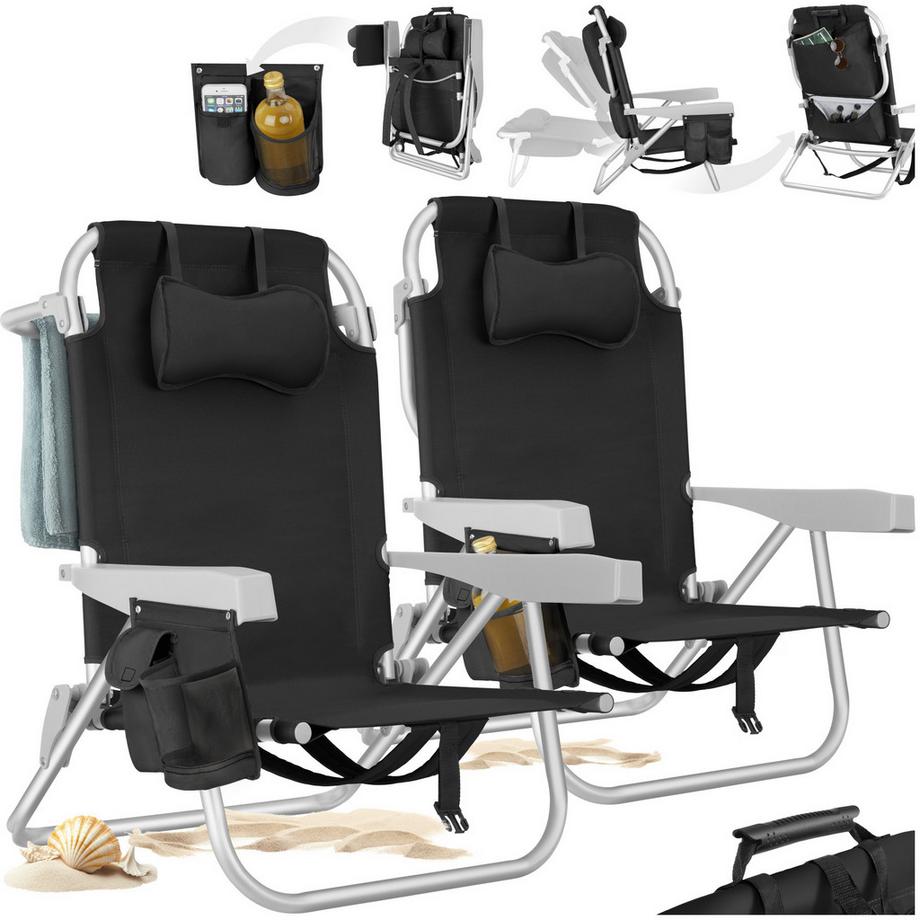 Chaise de Plage Aluminium,Pliable,Dossier Réglable 5 Positions,Sac à Dos,Capacité 120 kg,2 Pièces