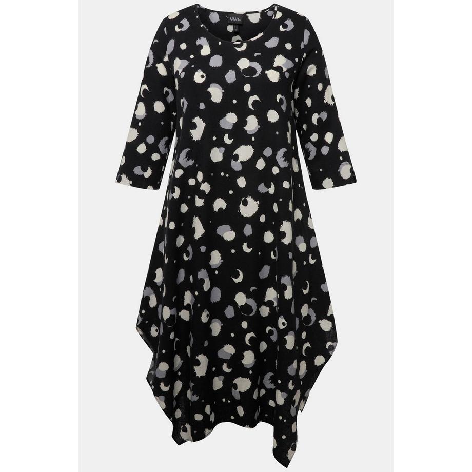 Ulla Popken Robe Trapèze Lin Mélangé Pois Encolure Ronde Manches 3/4  