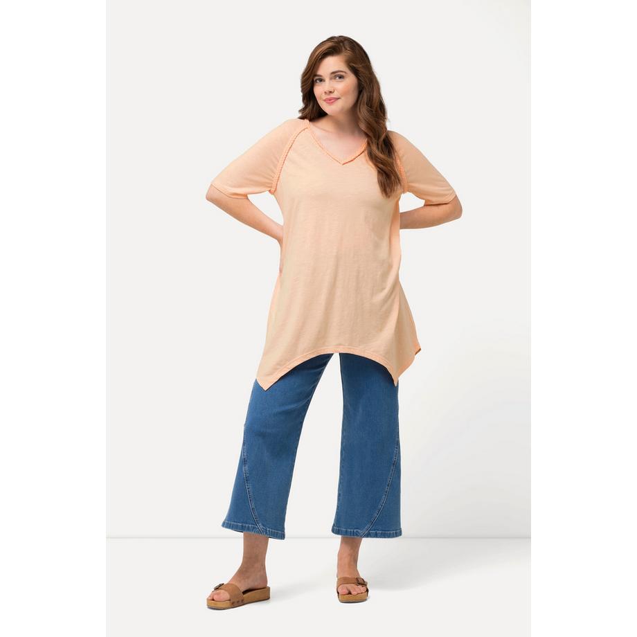 Ulla Popken T-shirt Orlo a Punte Scollo a V Mezze Maniche Cotone Biologico  