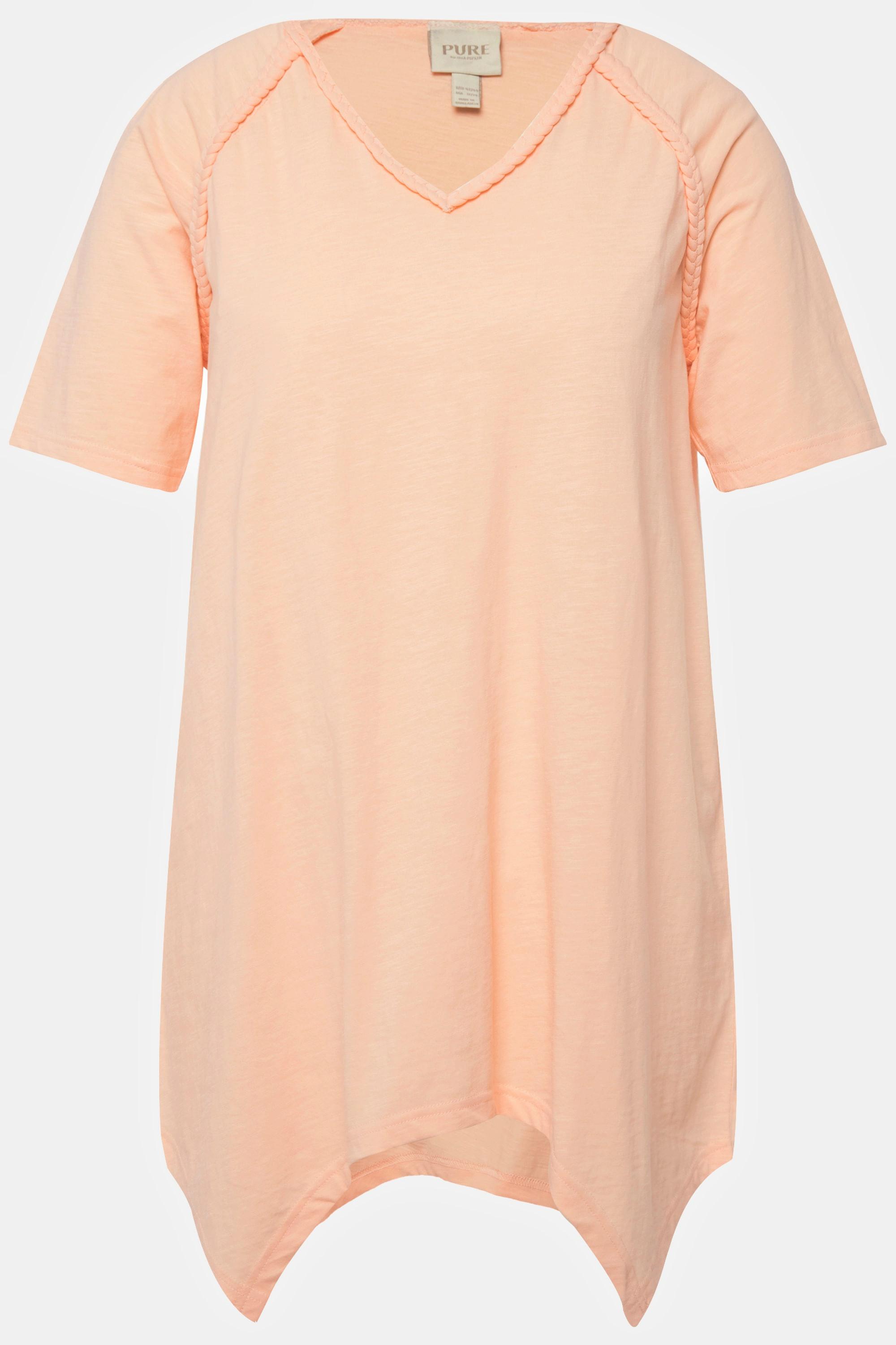 Ulla Popken  T-shirt, finition en pointe, col en V, manches courtes, coton bio 