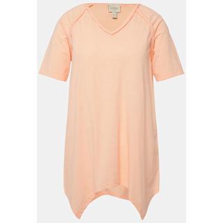 Ulla Popken  T-shirt, finition en pointe, col en V, manches courtes, coton bio 