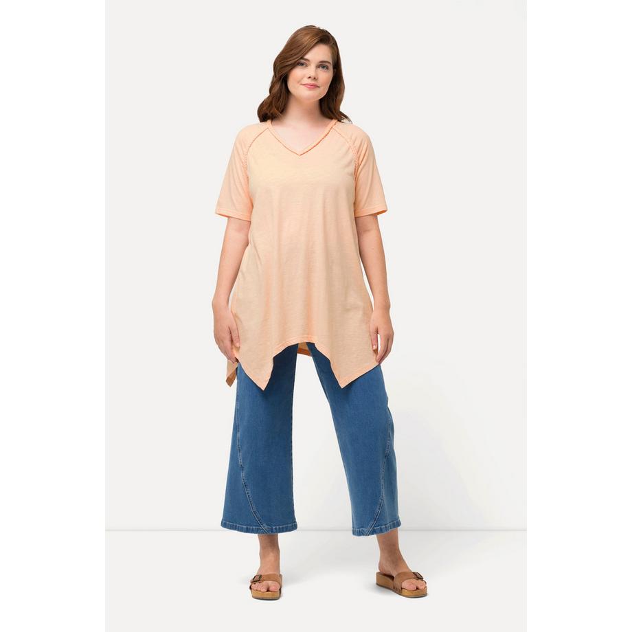 Ulla Popken T-shirt Orlo a Punte Scollo a V Mezze Maniche Cotone Biologico  