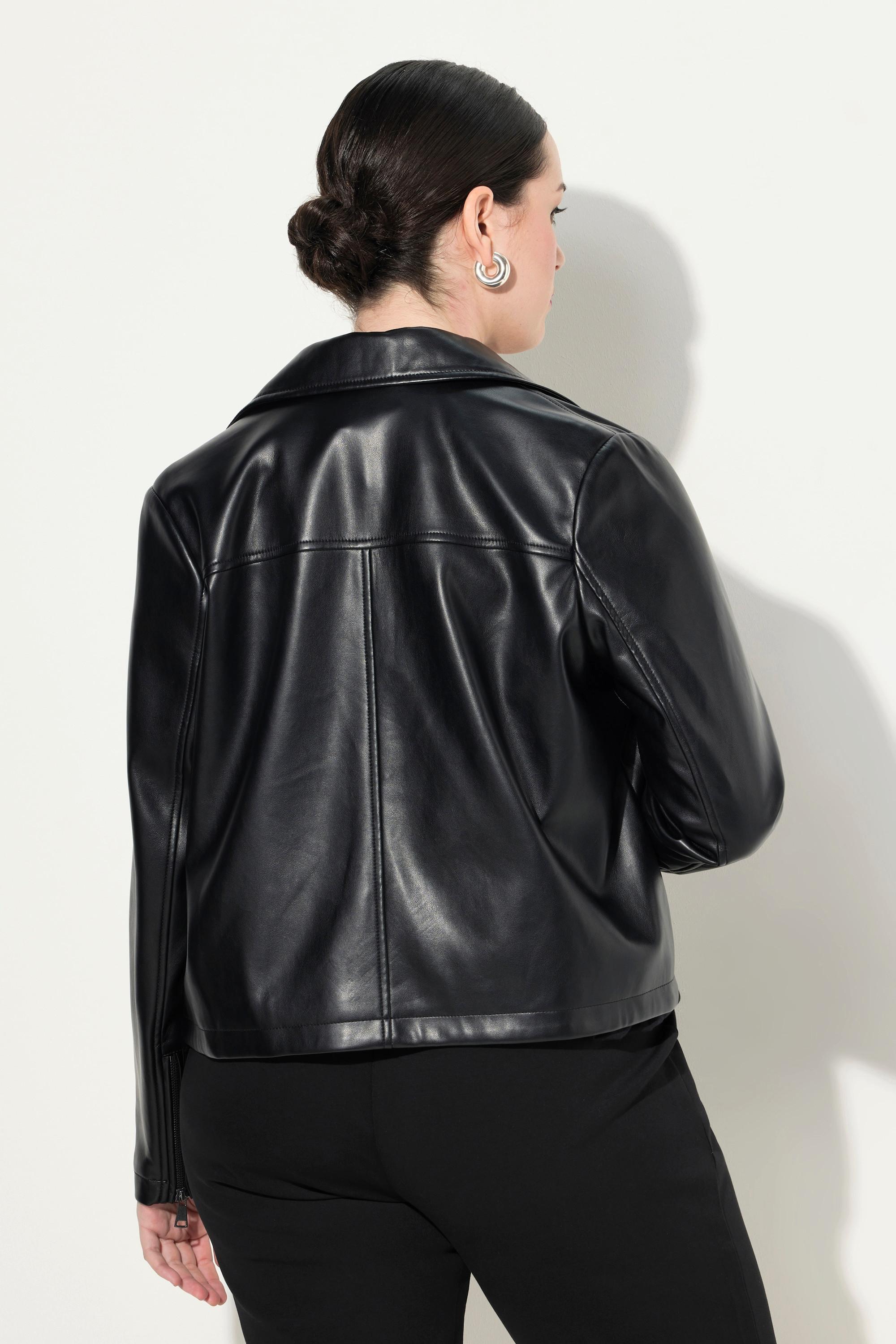 Ulla Popken Giacca Oversize Similpelle Collo Camicia Cerniera Doppio Cursore  