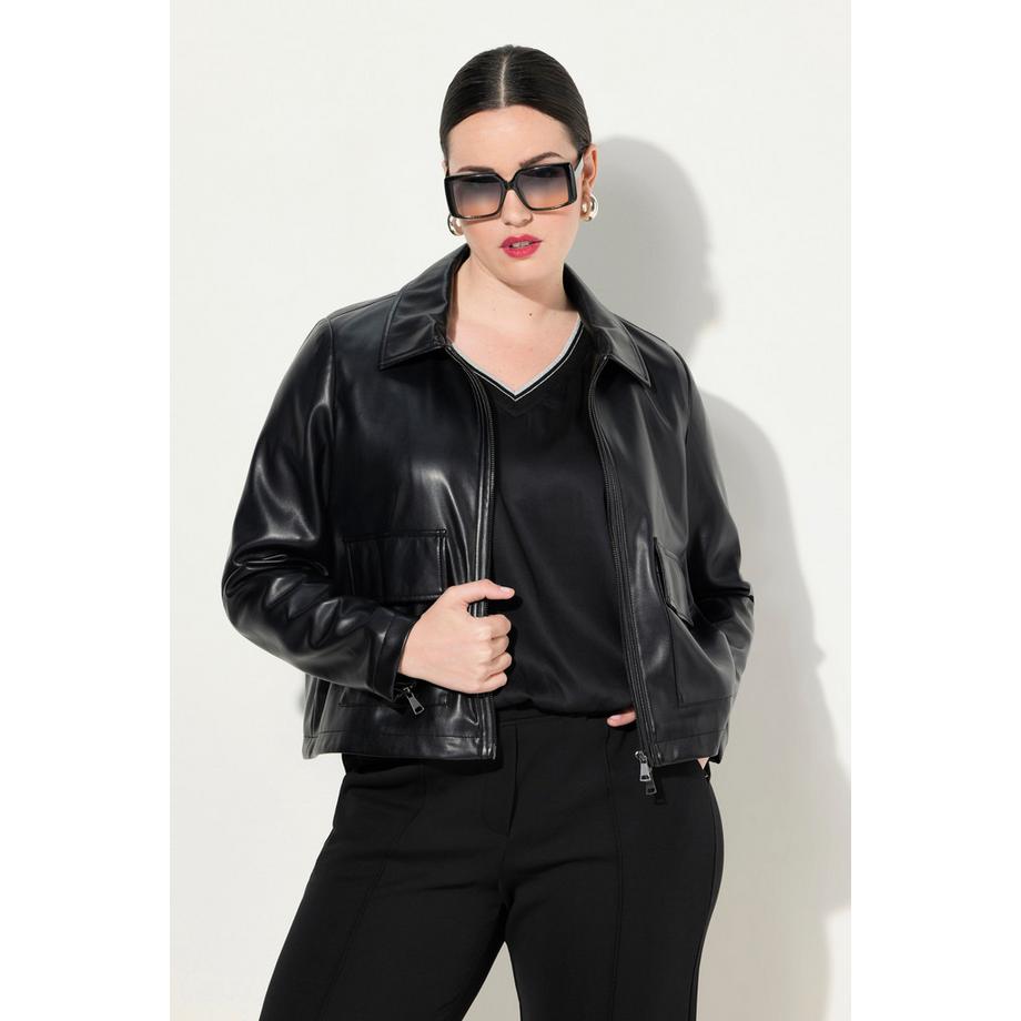 Ulla Popken Veste Oversize Simili Cuir Col Chemise Fermeture Éclair Double Sens  