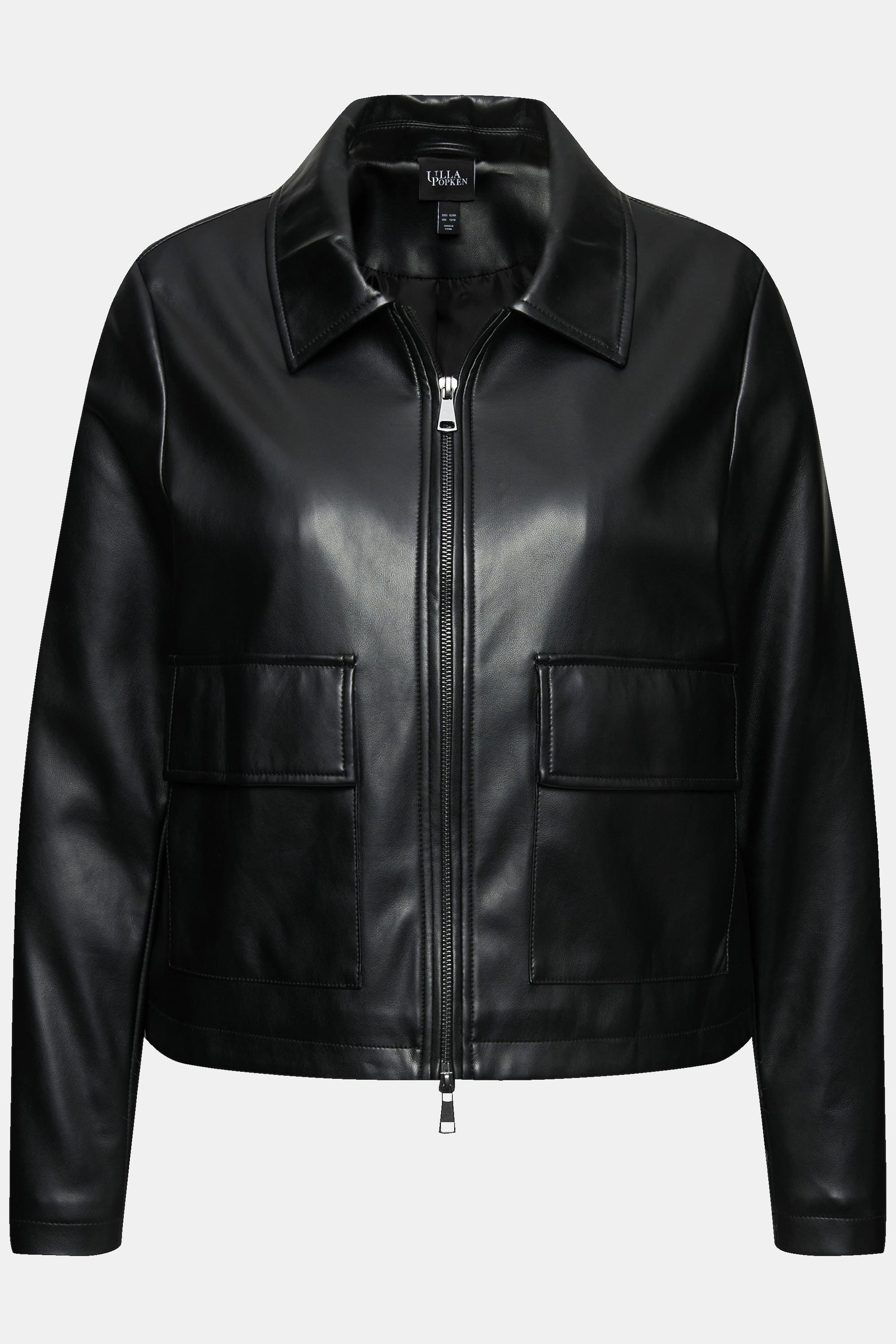 Ulla Popken Giacca Oversize Similpelle Collo Camicia Cerniera Doppio Cursore  
